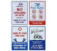 Lot de 4 panneaux d’avertissement en métal avec inscription « Règles de piscine » « Preservrd Parking Beware of Dog » vintage « Smile You are ON Carema » a