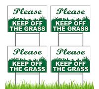 Lot de 4 panneaux « Keep Off the Grass » avec piquet - 15,2 x 22,9 cm Coroplast double face « No Parking on Grass » - Panneaux « Stay Off Grass » pour cour - Ne pas marcher sur l'herbe 1