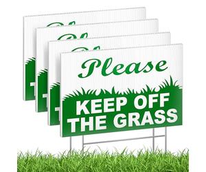 Lot de 4 panneaux « Keep Off the Grass » avec piquet - 15,2 x 22,9 cm Coroplast double face « No Parking on Grass » - Panneaux « Stay Off Grass » pour cour - Ne pas marcher sur l'herbe 1