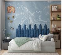 Lot de 4 panneaux muraux décoratifs acoustiques étroits | Panneaux rembourrés en velours doux pour tête de lit d'enfant | Chambre d'enfant et salle de jeux | Couleur : [Bleu | 4xTriangle (16х16cm)]