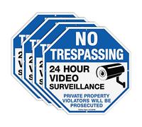 Lot de 4 panneaux « No Trespass » « Private Property Protected By Video Surveillance Violators Will Be Prosecuted », aluminium réfléchissant, 30,5 x 30,5 cm, protection UV, résistant aux intempéries et à la décoloration, facile à installer