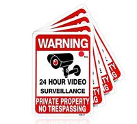 Lot de 4 panneaux « No Trespassing » en métal pour la maison et l'extérieur, 17,8 x 25,4 cm, panneaux d'avertissement pour la propriété, panneau de caméra de sécurité pour la cour et la maison (8617)