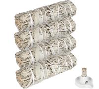 Lot de 4 paquets d'encens de sauge blanche, de qualité supérieure, récolte 100 % contrôlée et durable, élimine les énergies négatives, pour des rituels spirituels et énergétiques