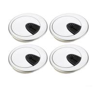 Lot de 4 passe-câbles de bureau - 65 mm - Œillets de câble PS pour organisation des fils - Attaches de cordon de bureau en argent brossé - Solution de gestion des câbles facile à installer pour bureau
