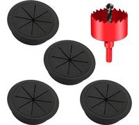 Lot de 4 passe-câbles flexibles en plastique - Diamètre : 60 mm - Noir - Avec scie cloche - Pour table, bureau, plan de travail