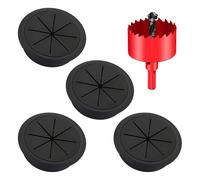 Lot de 4 passe-câbles flexibles, ronds, noirs, de 60 mm de diamètre et scie cloche, cache-trous