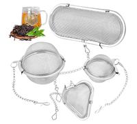 Lot de 4 passoires à épices, passoire à thé en acier inoxydable, passoire à épices avec chaîne, boule à épices, passoire à thé pour thé en vrac, épices et épices (elliptique, cercle, en forme de cœur)