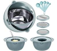 Lot de 4 Passoires Avec Couvercle - Cuisine, Fruits, Pâtes et Riz - Bol de Lavage Avec Râpes et Cuillères - Bleu