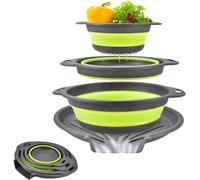 Lot de 4 passoires pliables avec plateau de drainage, crépines gigognes à bord de l'évier, bols emboîtables, S/M/L, coffre-fort pour comptoir, pliable à plat, peu encombrant, passe au lave-vaisselle