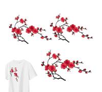 Lot de 4 patchs floraux brodés lavables prune | Applique en forme de branche fleurie pour vêtements, jeans, veste, chemise, sweat-shirt, robe de mariée, chapeau et sac à dos