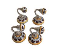 Lot de 4 Patère Murale Ronde en Céramique Peinte à la Main - Crochet Mural Décoratif pour Salle de Bain, Entrée ou Chambre - Porte Manteau Design pour Serviettes, Vêtements et Sacs Marron-Jaune