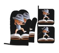 Lot de 4 patrons HHGFASD The Boy in the Book avec doublure douce et isolation épaisse pour la cuisine et le barbecue en plein air