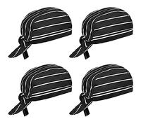 Lot de 4 PCS Toque de Chef, Bandana Chef en Polycoton Ajustables,Toque de Cuisinier,Chapeau de Travail Unisexe Idéal pour Restaurants, Cuisines, Boulangeries, Cafés,Hôtel et Supermarché (Rayure)