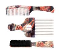 Lot de 4 peignes à cheveux afro à motifs uniques en métal pour coiffure et coiffure