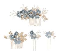 Lot de 4 peignes à cheveux en forme de disque en feuille d'or, pinces à cheveux de mariage, pinces à cheveux en cristal, coiffures de mariage élégantes, accessoires pour cheveux de mariée (bleu)