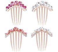 Lot de 4 peignes à cheveux en métal à paillettes avec strass et perles à dents longues pour chignon