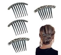 Lot de 4 peignes à cheveux en plastique à clipser - Petite pince à cheveux avec diamants artificiels et perles - Peigne à 7 dents - Pour femme (noir 1)