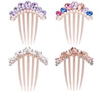 Lot de 4 peignes à cheveux français avec strass scintillants en métal et dents longues pour chignon