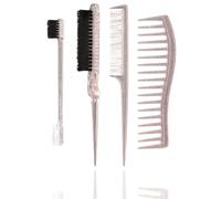 Lot de 4 peignes de coiffure, brosse à cheveux double face, peigne à queue de rat, peignes pour femme, contrôle des bords, poils en plastique, pour la maison, les coiffeurs, rose translucide argenté