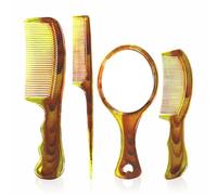 Lot de 4 peignes démêlants avec miroir antistatique - Portable et léger - Design ergonomique - Queue de rat fine pour cheveux longs, ondulés, raides ou bouclés