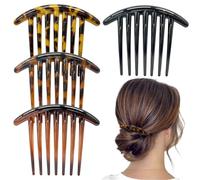 Lot de 4 peignes latéraux français à 7 dents en plastique - Tortue léopard - Épingles à cheveux rétro pour femmes et filles