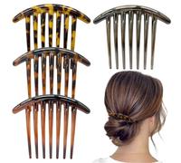 Lot de 4 peignes latéraux français à 7 dents en plastique - Tortue léopard - Épingles à cheveux rétro pour femmes et filles