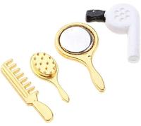 Lot de 4 peignes miniatures Sèche-cheveux Miroir Maquillage Set 1/12 Décorations pour Maison de Poupée Accessoires