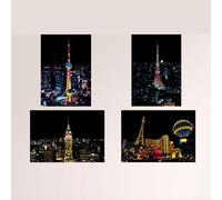 Lot de 4 peintures à gratter à faire soi-même pour enfants - Vue nocturne de la ville et thèmes de construction pour encourager l'exploration artistique (ville de Moden)