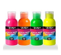 Lot de 4 peintures acryliques de 100 ml pour enfants, adultes et artistes. Convient pour le papier, la toile, le bois, la pierre, le tissu, le métal, le pouring, etc. 4 x 100 ml (neon fluorescent)