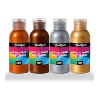 Lot de 4 peintures acryliques métallisées - 100 ml - Doré, argent, cuivre et bronze - Pour papier, toile, bois, tissu, pierre, métal et pouring - 4 x 100 ml (métallique)