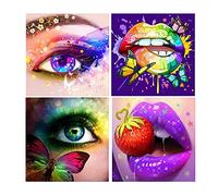 Lot de 4 Peintures Diamant 30x30 cm Tableau en Perles à Coller Yeux et Bouche Colorés Peinture Numero Adulte Diamond Painting Pop Art Canevas Perle Diamant Enfant Point de Croix Puzzle Diamant