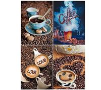 Lot de 4 Peintures Diamant Café 30x40 cm 5D Diamant Painting Cafe Adultes DIY Peinture par Numéros Coffee Craft Buddy Crystal Art Point de Croix Kit Enfants Mosaïque Café Autocollants Débutants