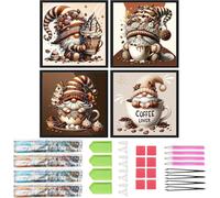 Lot De 4 Peintures Diamant Lutin Café 30 X 30 Cm Diamond Painting Gnomes Café Nains Dessert Gâteau Crème Glacée Cuisine Diamant Peinture Diamant Broderie Point De Croix Images Cadeau