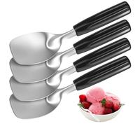 Lot de 4 pelles à glace en acier inoxydable - Poignée plate en acier inoxydable - Pelle à pesée - Passe au lave-vaisselle - Friandises congelées dures pour bar, cuisine, buffet, fête, saine, passe au