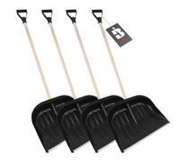 Lot de 4 pelles à neige avec bord en aluminium et manche en bois, noir robuste et durable