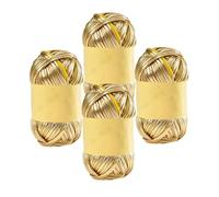 Lot de 4 pelotes de fil métallique brillant pour t-shirt, crochet, loisirs créatifs, sacs, couvertures, coussins - Doré