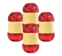 Lot de 4 pelotes de fil métallique brillant pour t-shirt, crochet, loisirs créatifs, sacs, couvertures, coussins - Rouge