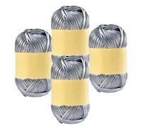 Lot de 4 pelotes de fil métallique brillant pour t-shirt, crochet, loisirs créatifs, sacs, couvertures, coussins - Gris