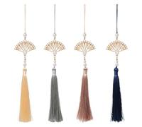 Lot de 4 pendentifs à pompons multicolores de style chinois vintage avec perles d'imitation élégantes en forme d'éventail pour fan de Hanfu à suspendre ornement artisanat décoration