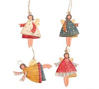 Lot de 4 pendentifs de décoration de Noël en métal à suspendre sur le thème des anges en fer pour arbre et maison, décoration de vacances, construction légère