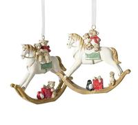 Lot de 4 pendentifs en forme de chevaux à bascule Vert Blanc Rouge Décoration d'arbre de Noël Décoration de Noël Décoration nostalgie Décoration de Noël Pendentif Chevaux