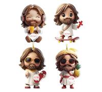 Lot de 4 pendentifs Jésus en acrylique 2D - Pour sapin de Noël, maison, voiture, mur et porte - Idée cadeau élégante