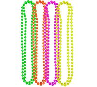 Lot de 4 perles multicolores fluo, lot comprenant des perles roses, jaunes, vertes et oranges, accessoires des années 80, bijoux de déguisement, idéal pour les festivals, raves et fêtes UV