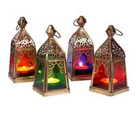 Lot de 4 Petite Lanterne Marocaine décorative Basil 16cm | Photophore marocain pour l’extérieur au Jardin ou l’intérieur sur la Table | Lanternes pour Bougie | décoration de Maison Orientale