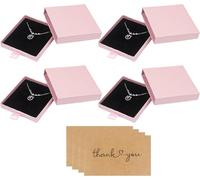 Lot De 4 Petites Boîtes Cadeau 8 × 8 × 1,7cm Avec Cartes Pour Bracelets,Colliers,Bijoux,Boîte Cadeau,Emballage De Bijoux(Rose)
