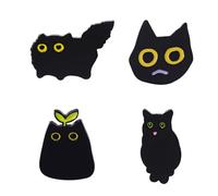 Lot de 4 petites broches en forme de chat noir, badges tête de chat en métal, épingles à revers d’animaux, accessoires DIY pour filles, cadeaux amusants