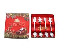 Lot de 4 petites cuillères à café en acier inoxydable sur le thème de Noël - Cuillères à café à dessert en acier inoxydable