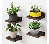 Lot de 4 petites étagères flottantes rustiques en bois de paulownia carbonisé foncé à fixation murale, rangement décoratif pour salle de bain, cuisine, chambre à coucher, deux options d'installation