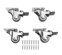 Lot de 4 petites roulettes de 2,5 cm en acier robuste avec plaque de verrouillage en caoutchouc, roues rotatives à 360 degrés à glissement lisse pour meubles, commodes, armoires,
