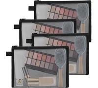 Lot De 4 Petites Trousses De Maquillage Noires Avec Fermeture Éclair, Pochettes De Rangement Pour Cosmétiques, Articles De Toilette, Sacs À Main En Maille À Travers Les Pochettes De Voyage